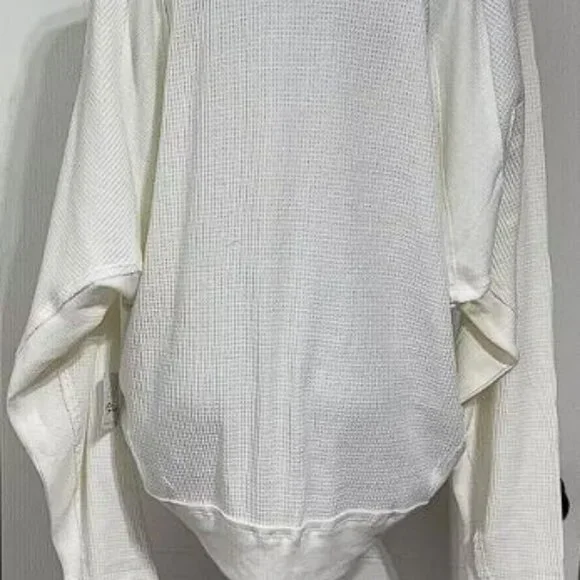Free People Santa Clara Oversized Cream Ivory Thermal V-Neck Long Sleeve Top, M - Picture 6 of 6